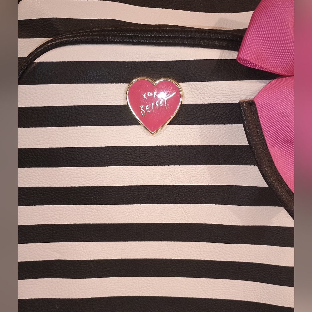 Betsy Johnson Black & White Striped Backpack with Pink Bow - Picture 2 of 6